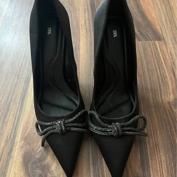 Zara  black heels with bow size 39 - Picture 1 of 4